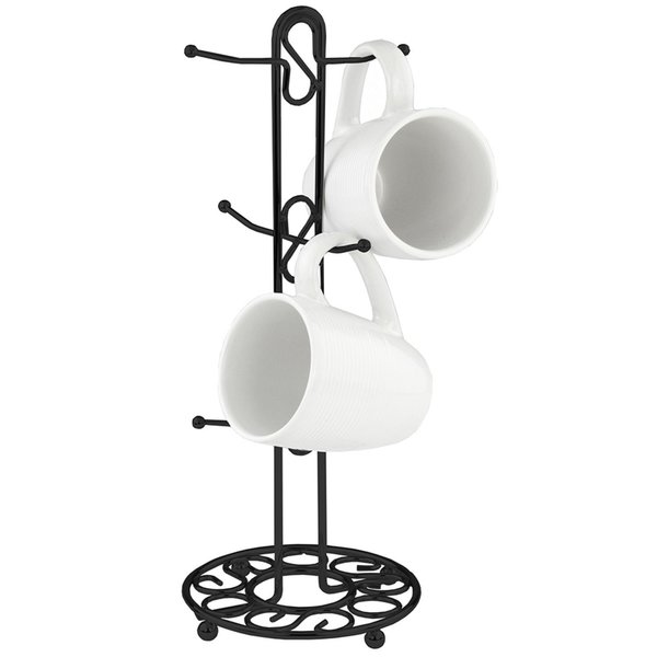 Home Basics Scroll Collection Steel Mug Tree, Black MT40918